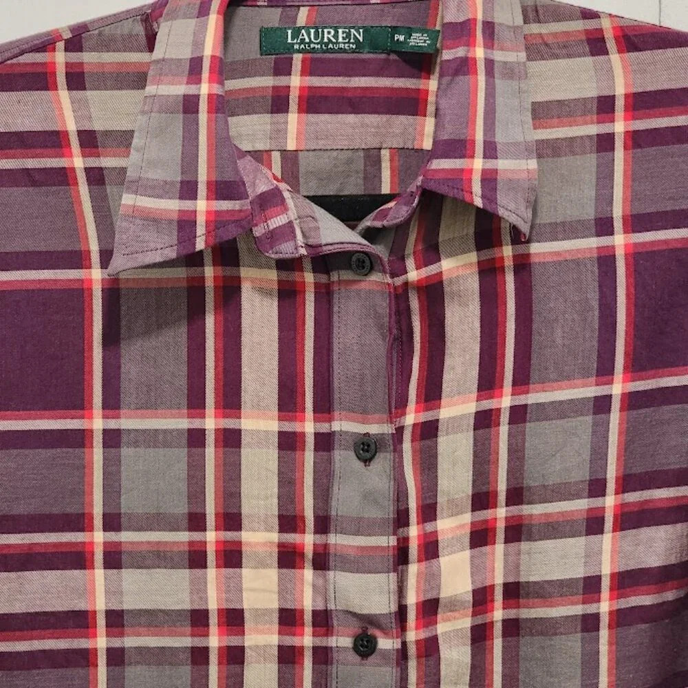 Lauren Ralph Lauren Plaid Button Down Shirt Women's Size Petite Medium - Picture 2 of 8